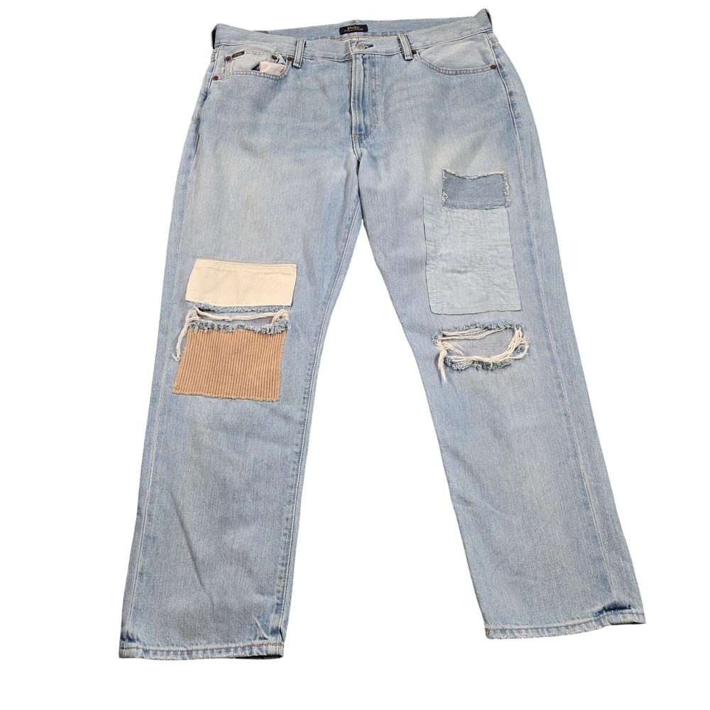 Polo Ralph Lauren Avery Boyfriend Jeans Womens 31 Light Wash Patchwork